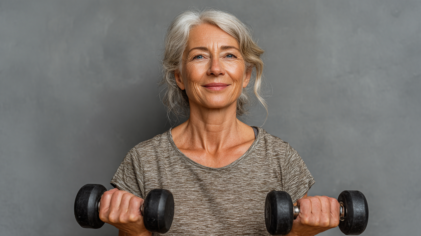 Старша жінка з фітнес-трекером перевіряє результати тренування